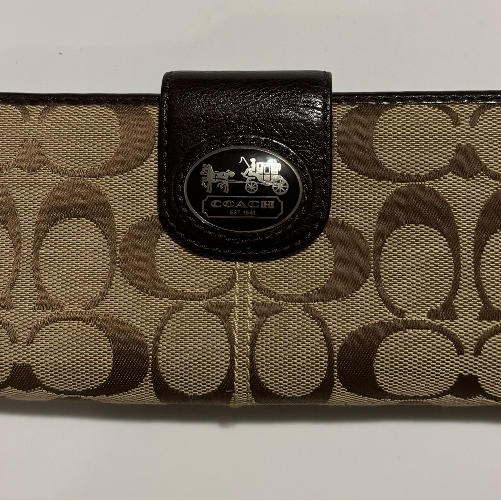 Coach Signature Brown and Tan Wallet